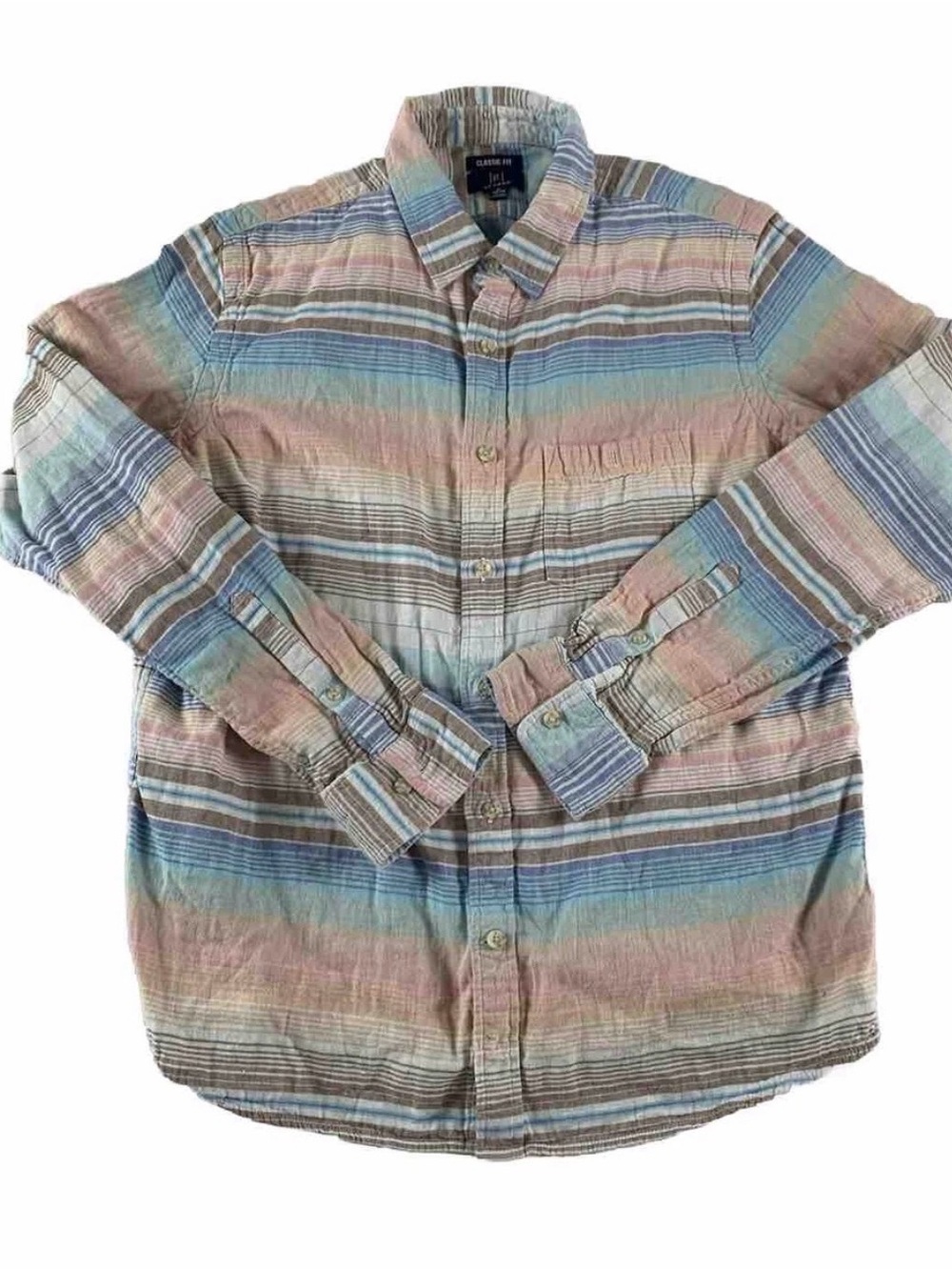 George 100% Cotton Pastel Striped Button-Down Shirt Size L Classic Fit